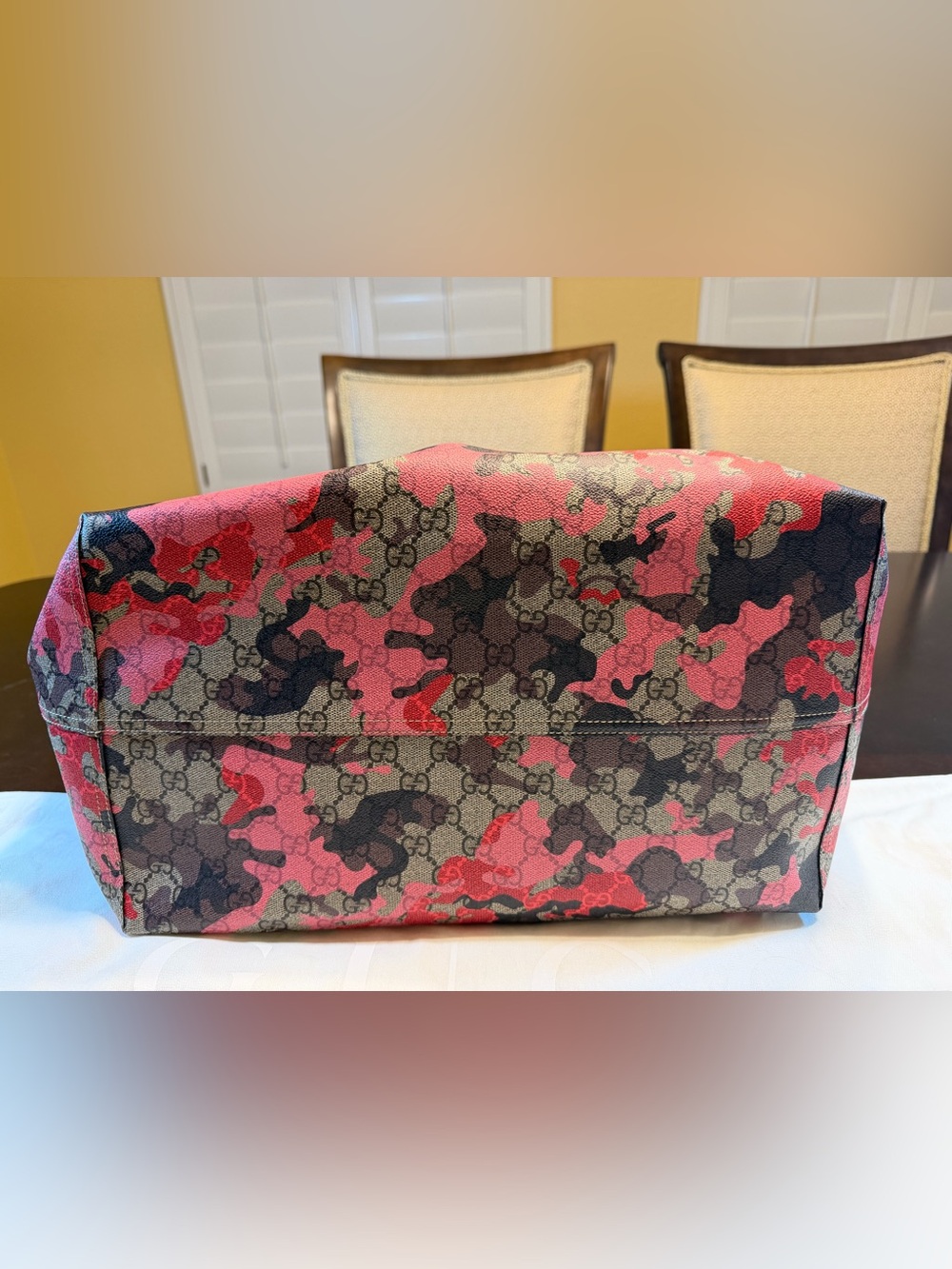 New Authentic Gucci GG Supreme Logo Floral Tote Large and Pouch Pink Brown - Picture 9 of 16